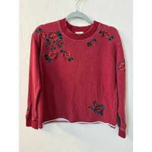 Miles by Madewell Embroidered‎ Floral Sweatshirt Crew Neck Pullover Top Red Sz S